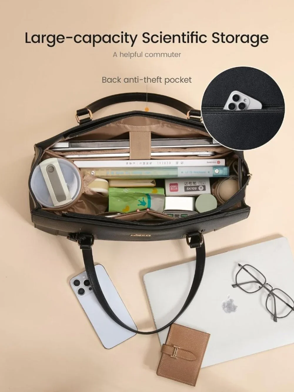 Stylish Waterproof Laptop Tote Bag for Women, 15.6
